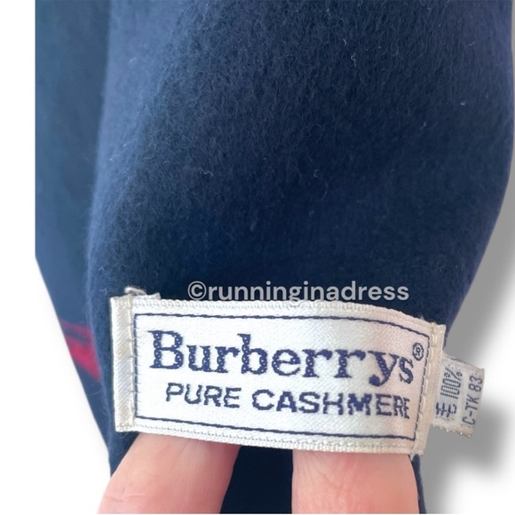 Vintage Cashmere Scarf In Navy Blue With Red Equestrian Knight Design Logo - Picture 7 of 9